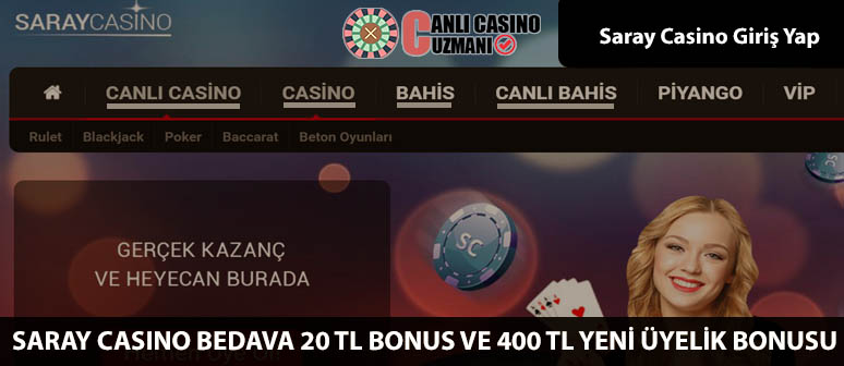 Saray Casino Bedava 20 TL Bonus